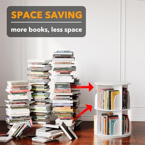 SpaceAid 2 Tier Rotating Bookshelf Tower, Spinning Bookcase Lazy Susan - Image 3