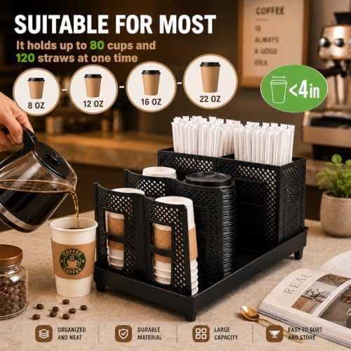 Cup and Lid Holder, Adjustable 6-Slot Coffee Cup Organizer - Image 2
