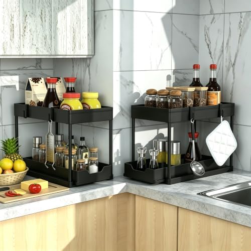 DEKAVA Under Sink Organizer 2 Pack, Bathroom Cabinet Organizer, 2 Tier Sliding - Image 5