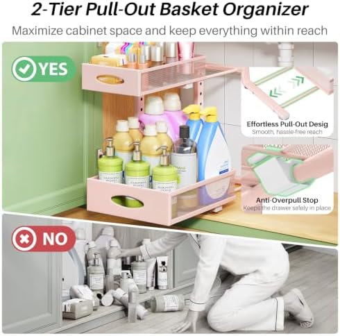 Under Sink Organizer, L-Shaped Adjustable Height, Mesh Sliding Drawer - Image 4