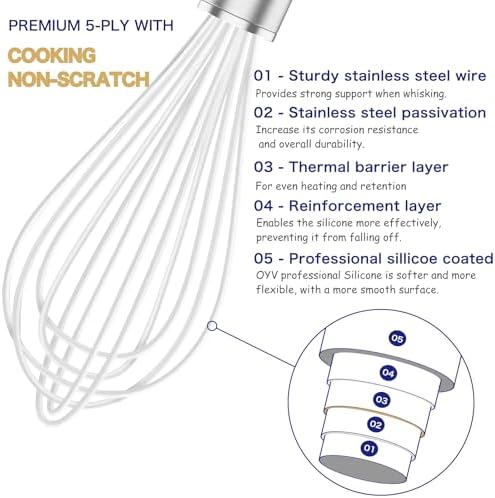 OYV White Silicone Whisk Set of 3, 8/10/12 Inch, Non-Scratch - Image 3