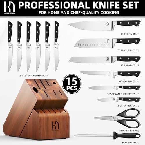 KnifeSaga 15-pc Japanese Kitchen Knife Block Set, Razor Sharp, Professional - Image 6