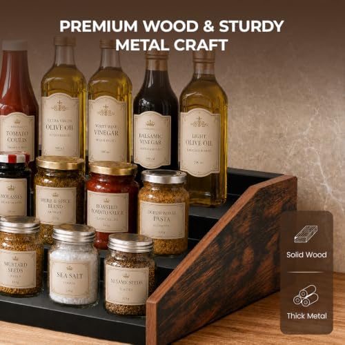 TIOPGHAD 3-Tier Expandable Spice Rack Organizer, 12.8-22.6 in, Rustic Brown - Image 4