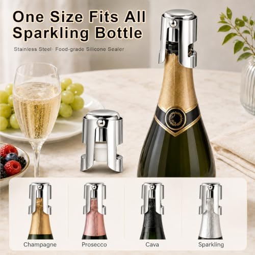 2 Pack Champagne Stoppers, Stainless Steel Sparkling Wine Sealer - Image 4