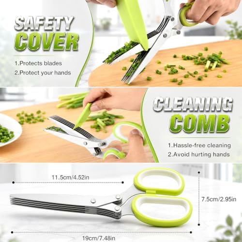 Herb Scissors with 5 Thickened Sharp Blades, Stainless Steel with Safety Cap - Image 6