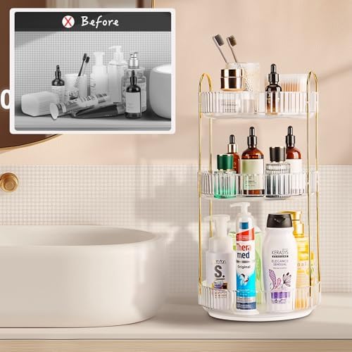 360 Rotating Makeup Organizer, 3 Tier Large Capacity Lazy Susan Bathroom - Image 2