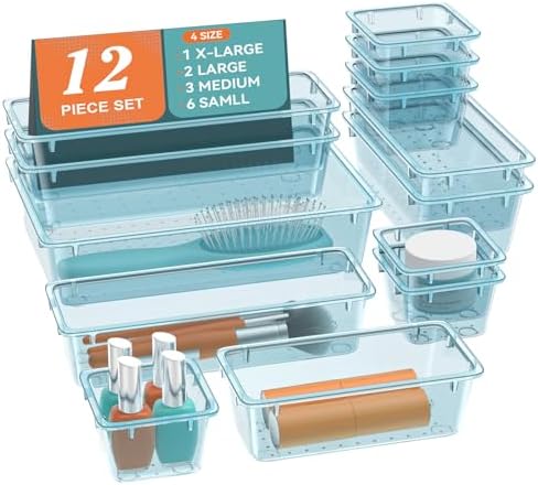 ElegantArray 12 PCS Drawer Organizer Set, Makeup Organizers, Sea Blue by Unknown