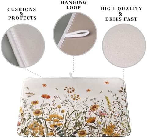 Fall Floral Dish Drying Mat for Kitchen Counter Autumn Burnt Orange Wild - Image 3