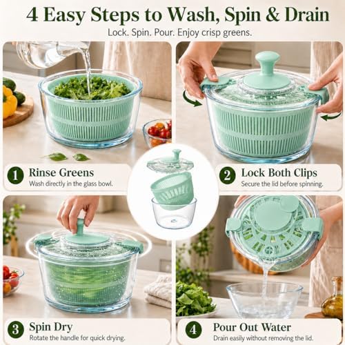 Large 5.2 Qt Glass Salad Spinner - Image 4