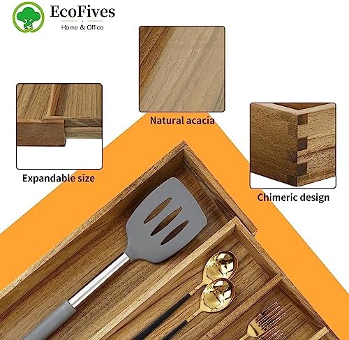 EcoFives Luxury Acacia Silverware Organizer -Kitchen Drawer Organizer - Image 5
