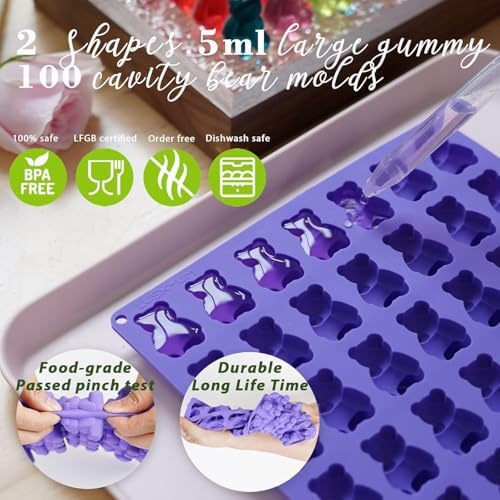 LUSHYUM 4PCS 5~14ML Gummy Bear & Worm Moulds Set, 100 Total Cavities - Image 2