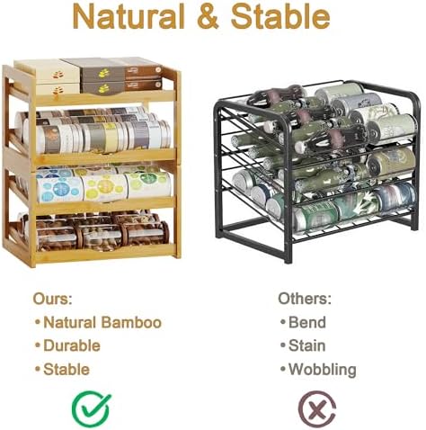 BAMBANG Can Organizer for Pantry, 4 Tier Stackable Bamboo Canned Food Storage - Image 4