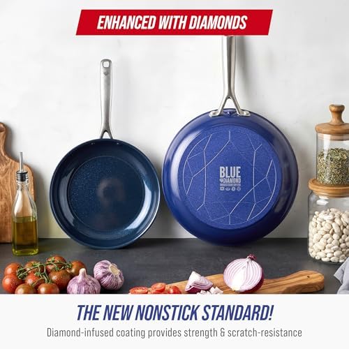Blue Diamond 2 Piece Nonstick Frying Pan Set, 9.5” & 11" Skillets, PFAS-Free - Image 2