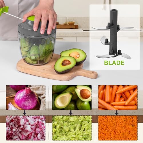 Manual Food Processor & Vegetable Chopper, Hand Pull String Garlic Mincer Onion - Image 3