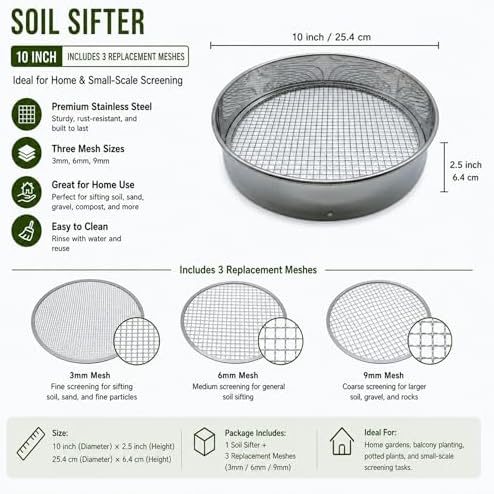 Soil Sifter Set with 3 Sieve Meshes - Image 6