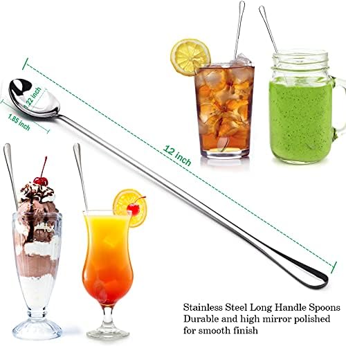 GLAMFIELDS 12-Inch Long Handle Mixing Spoons, Iced Teaspoons, Ice Cream Spoon - Image 2