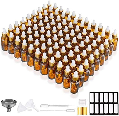 PrettyCare Glass Eye Dropper Bottles 99 Pack, 1oz Amber Empty Thick Bottles Bulk by PrettyCare