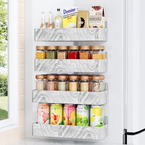 Mystozer Magnetic Spice Rack for Refrigerator Wood White, 4 Pack by Mystozer