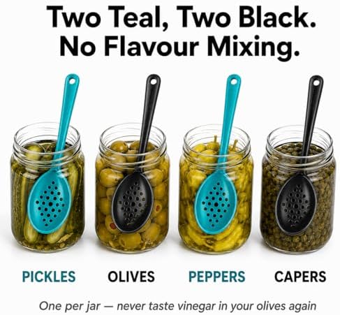 Olive and Pickle Spoon Set of 4, 7-Inch Small Slotted Serving Utensils - Image 6