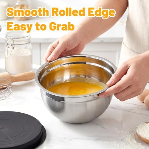 Beasea Mixing Bowls with Lids Set, 2 Pack 2 QT Stackable Stainless Steel Mixing - Image 4