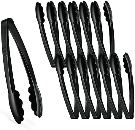 Plasticpro 7.5'' Serving Tongs Heavy Duty Reusable Kitchen and BBQ Black by PLASTICPRO