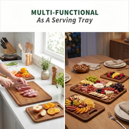 Bamboo Cutting Board Set with Holder, 3 Piece Carbonized Wood Chopping Boards - Image 6