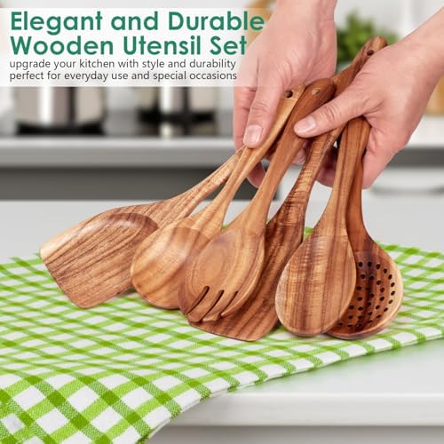 HOWHONG Teak Wooden Cooking Utensils Set - Image 2