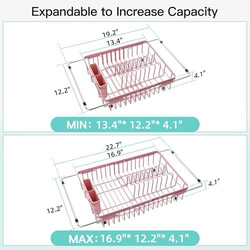 JASIWAY Pink Dish Drying Rack Over the Sink - Image 4