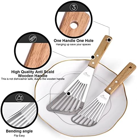 HOTEC 2-Pack Stainless Steel Fish Spatula, Wooden Handle - Image 3