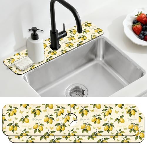 2 Pcs Kitchen Sink Splash Guard Faucet Mat Vintage Lemon Faucet Mat by CONCHLERY%E6%97%97%E8%88%B0%E5%BA%97
