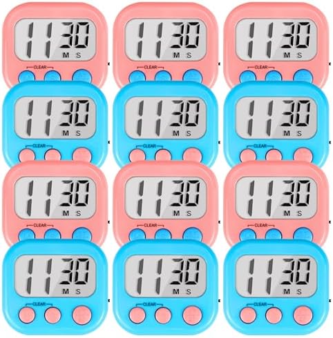 Timer for Kids Digital Kitchen Timers for Cooking- 12 Pack Blue Pink by AOUCE