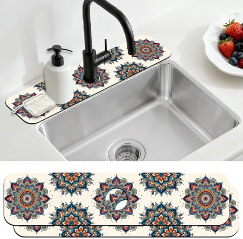 2 Pcs Kitchen Sink Splash Guard Faucet Mat Colored Mandala Faucet Mats by CONCHLERY%E6%97%97%E8%88%B0%E5%BA%97