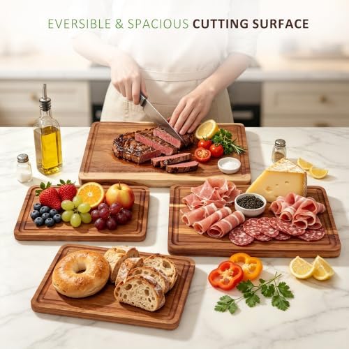 AZRHOM Large Solid Acacia Wooden Chopping Board Set of 4 - Image 2