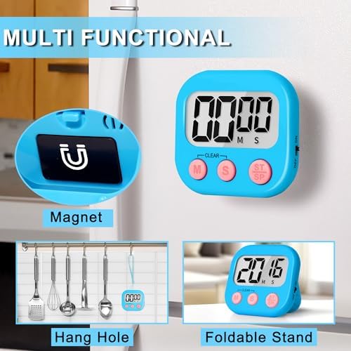 ZILLEEN Digital Kitchen Timers for Cooking Kids Blue Pink 6 Pack - Image 2