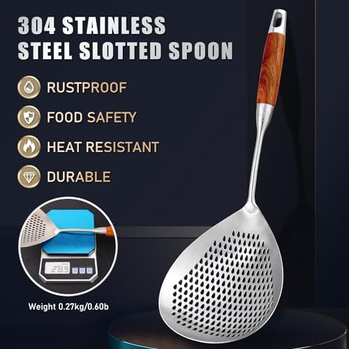 Large Slotted Spoon with Long Wooden Handle - Image 3