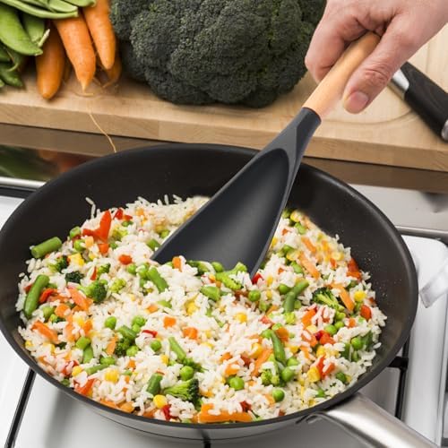 2 Pcs Wooden Handle Silicone Cooking Spoon Set - Image 2