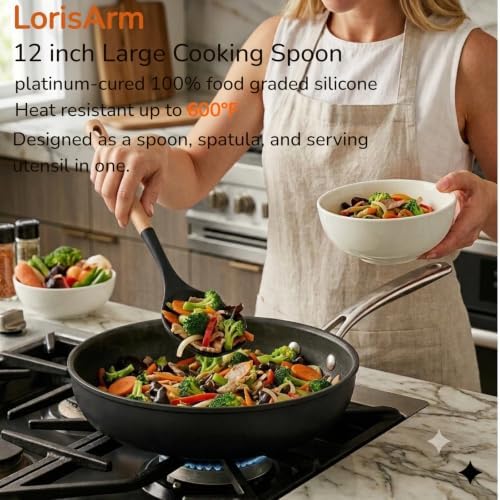 LorisArm Large Cooking Spoons. 12.5" Heat Resistant Silicone Serving Spoon - Image 2