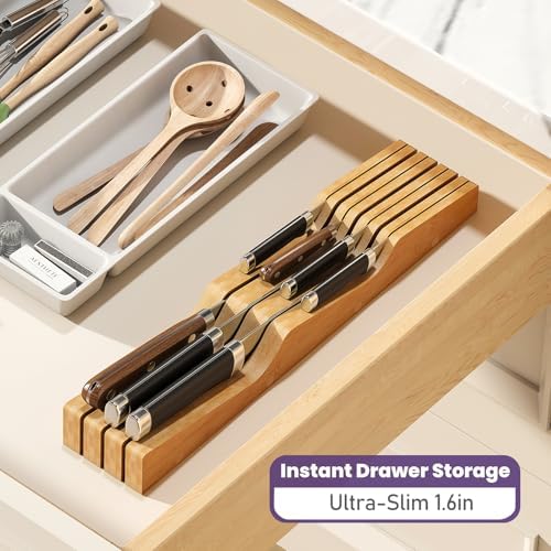 Bamboo In-Drawer Knife Block for 7 Knives, Knife Drawer Organizer, Knife Holder - Image 5
