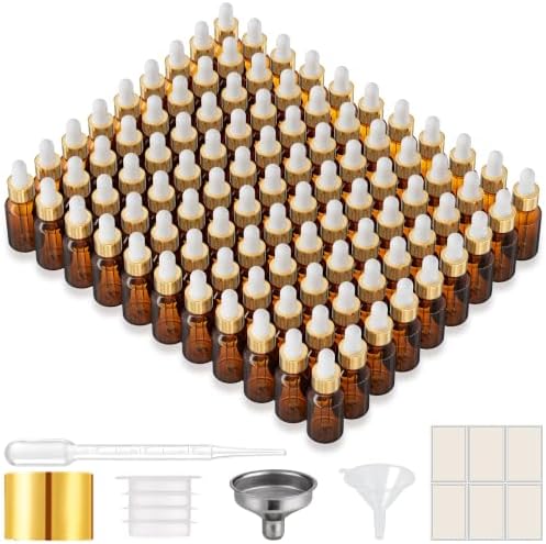 PrettyCare Glass Eye Dropper Bottles 99 Pack, 0.5oz Small Amber Empty Thick by PrettyCare