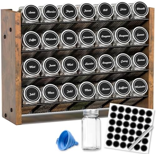 Spice Rack Organizer with 28 Glass Jars, by NESAPTO