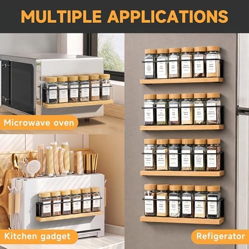 Bamboo Magnetic Spice Rack for Refrigerator, Space Saving Complete Set - Image 4