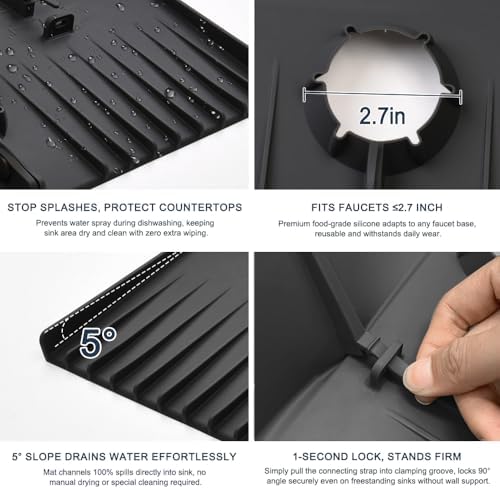 Silicone Sink Splash Guard Behind Faucet, Faucet Mat Backsplash Guard Black - Image 6