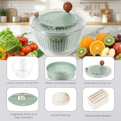 Salad Spinner Large with 5-Blade Slicer & Egg Yolk Strainer - Image 7