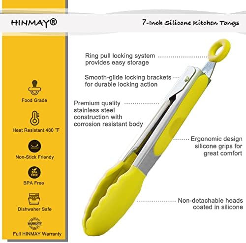 HINMAY Small Appetizer Tongs 7" Silicone Kitchen Tongs - Image 2