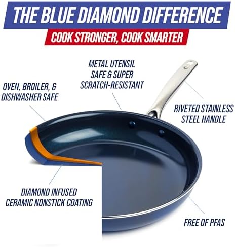 Blue Diamond 14" Diamond Infused Ceramic Nonstick Frying Pan Skillet - Image 4