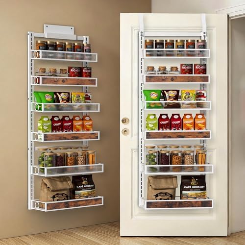 6 Tier Pantry Door Organizer Spice Rack, 2-IN-1 Wall Mount or Hanging Over Door by Clothink