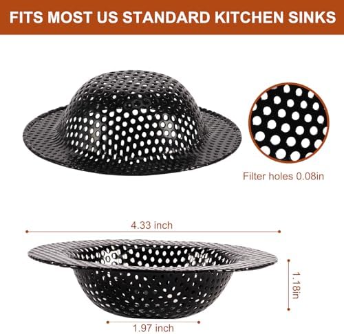 2 Pcs Black Stainless Steel Mesh Sink Drain Strainer, 4.45" Top/2.95" Kitchen - Image 2
