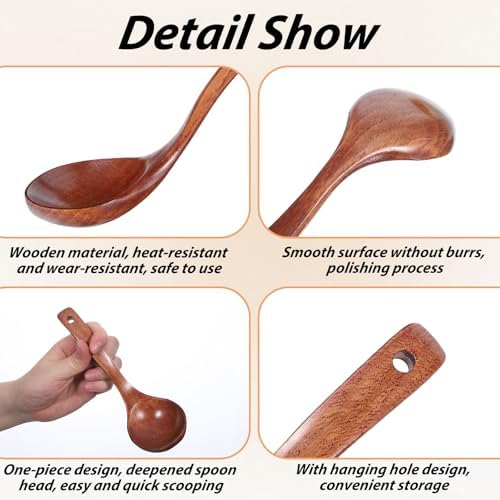 3 Size Wood Ladle Spoon with Back Hooks, Wooden Ladle - Image 3