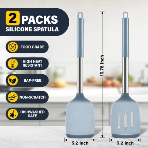 2 Pack Silicone Spatula Set, Solid & Slotted Turner - Image 2