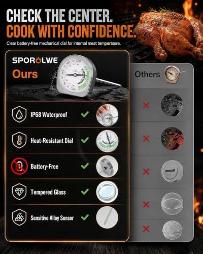 Leave in Probe Meat Thermometer Oven Safe Dual Pointer Dial BBQ Grill - Image 3